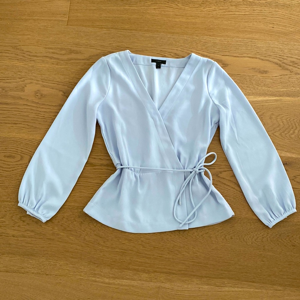 J. Crew Light Blue Wrap Blouse